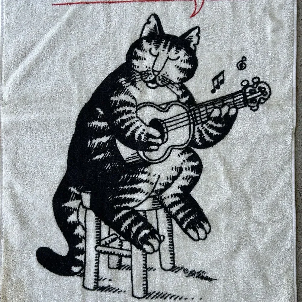 VTG RARE B. Kliban Kitchen Towel Love to Eat Them Mousies Guitar Music Cat 25x16